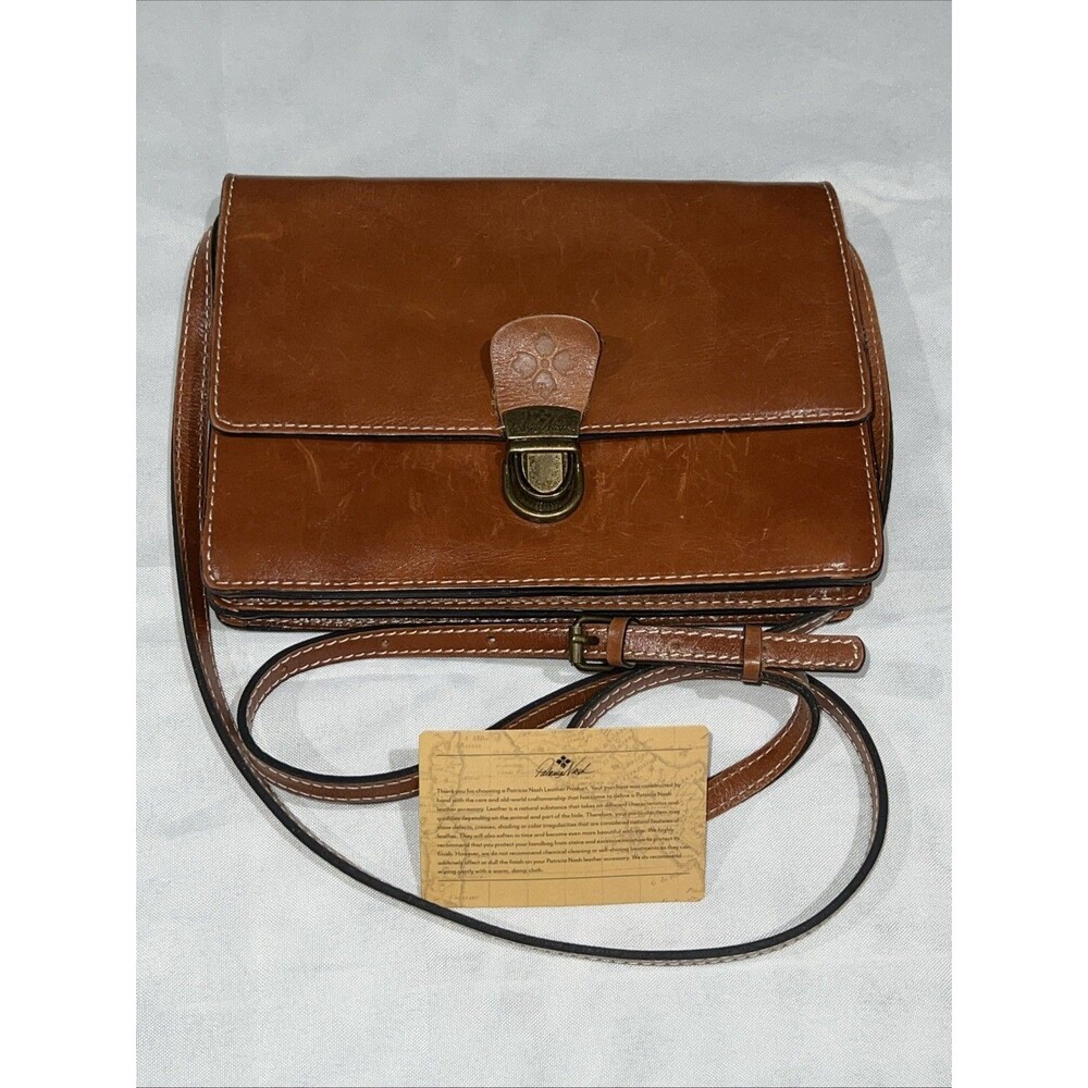 Patricia Nash Lanza Tan Leather Crossbody  Wallet Purse Removable Strap Italy